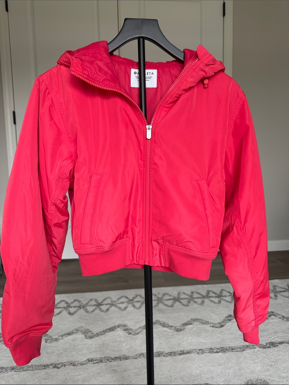 Athleta Hooded Pink Bomber Jacket